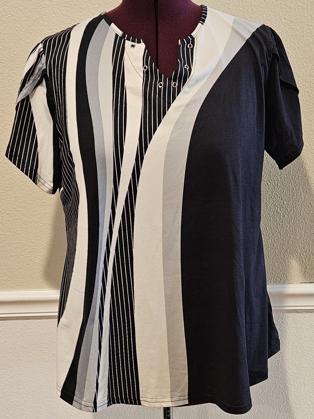 Striped Black and White Short Sleeve Women's Top